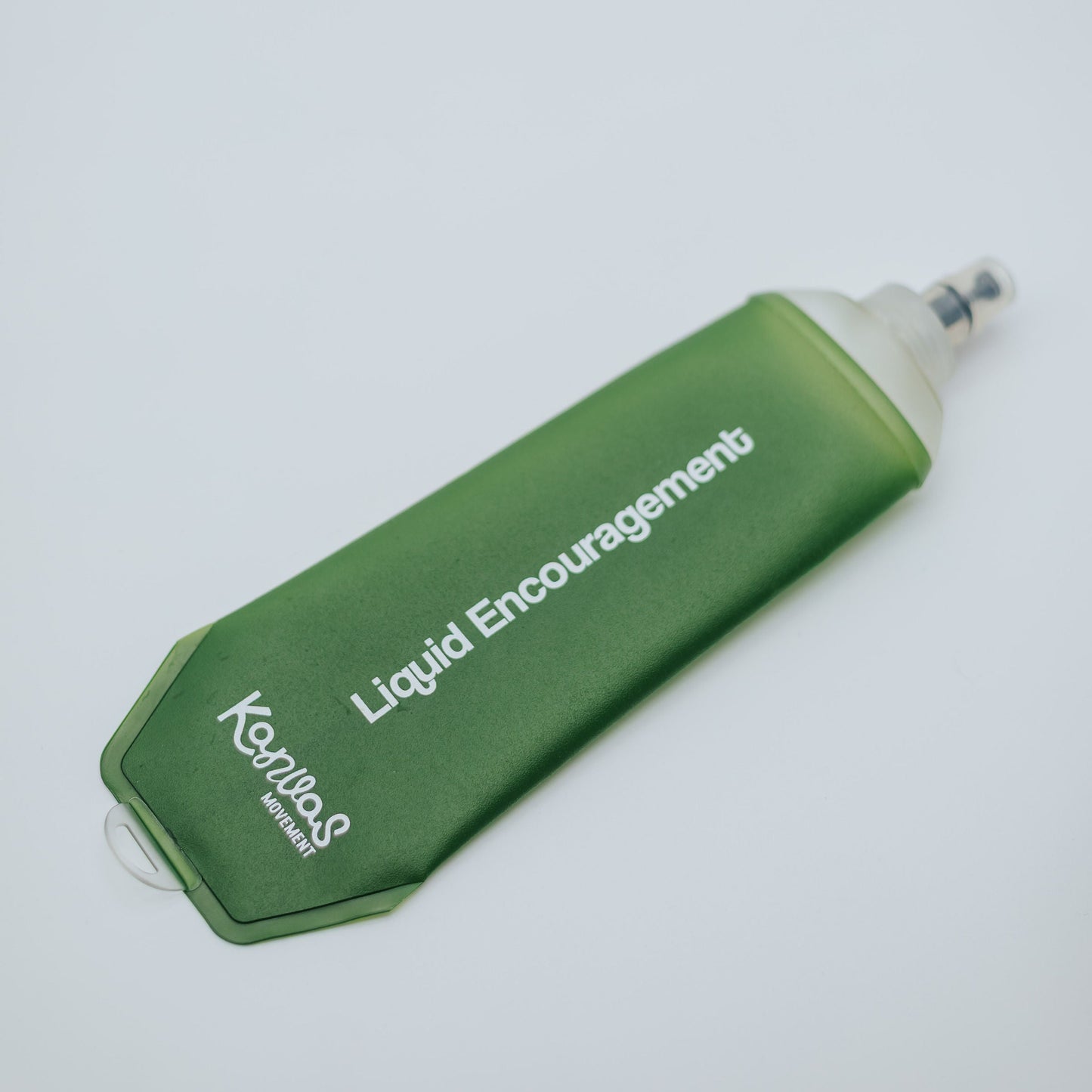 A green soft flask with the words "liquid encouragement" and the logo Kanvas Movement 